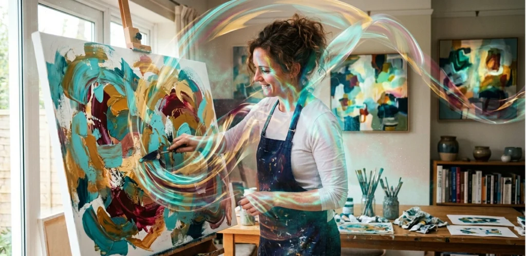 Visuel créé à l’aide d’une intelligence artificielle Pourquoi peinture contemporaine abstraite séduit autant aujourd’hui